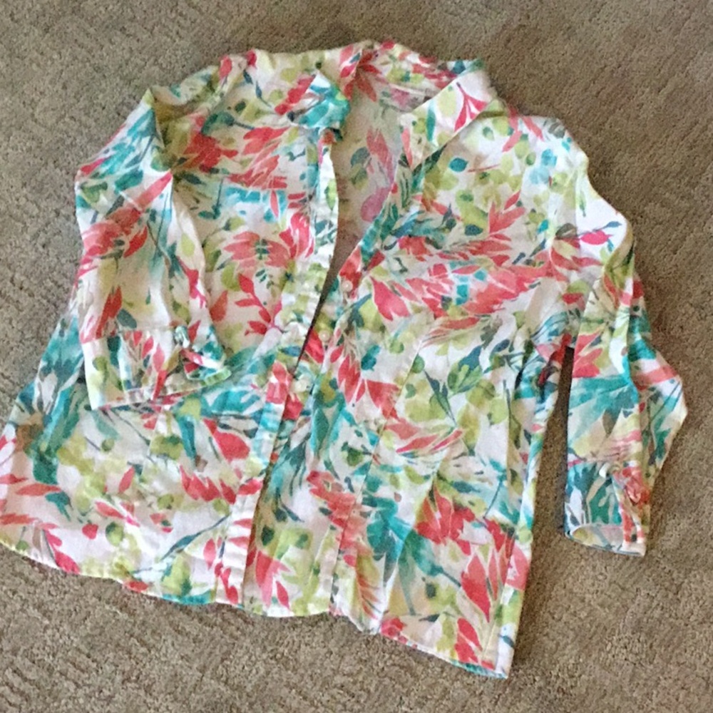 JM Collection. Multi Color flower Blouse Size 14P